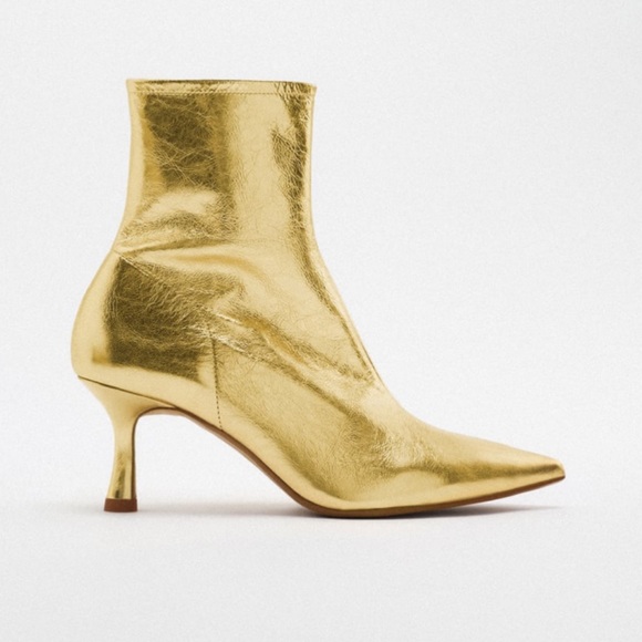 Zara Shoes - Zara 100% Leather Gold Ankle Boots